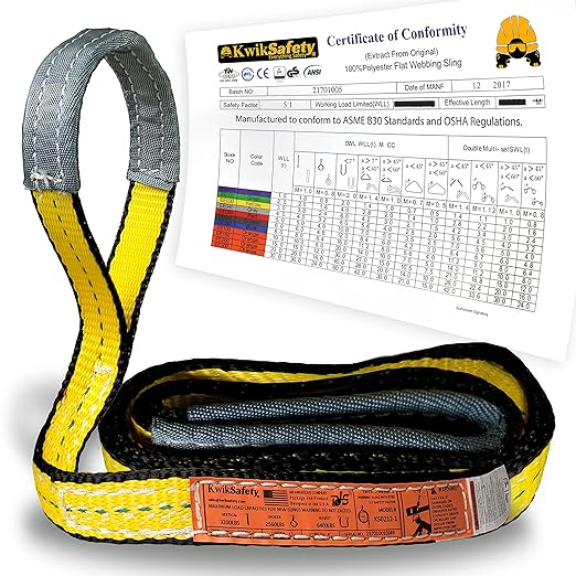 KwikSafety - Charlotte, NC - Mighty Sumo 1”x 8’ Poly Web Sling Lifting Strap Construction ASME OSHA / 3200lbs Vertical 2550lbs Choker 6400lbs Basket/Rigging Moving Towing Hoisting Gear
