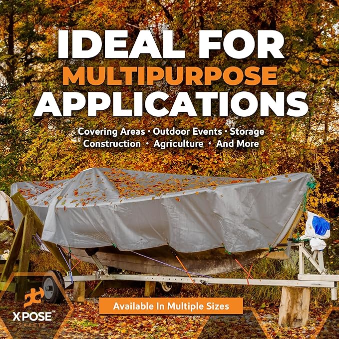 Heavy Duty Silver Poly Tarp 12' X 20' - Multipurpose Protective Cover - Durable, Waterproof, Weather Proof, Rip and Tear Resistant - Extra Thick 12 Mil Polyethylene - by Xpose Safety