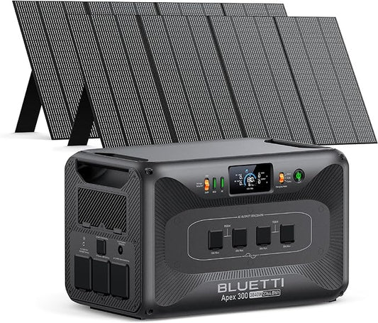 BLUETTI Apex 300 Solar Generator (2025 New) with 2 350W Solar Panels, 2764.8Wh LFP Battery Backup with 6 3840W AC Outlets (7680W Surge), 120V/240V Dual Voltage, Ideal for Camping and Off-Grid Living