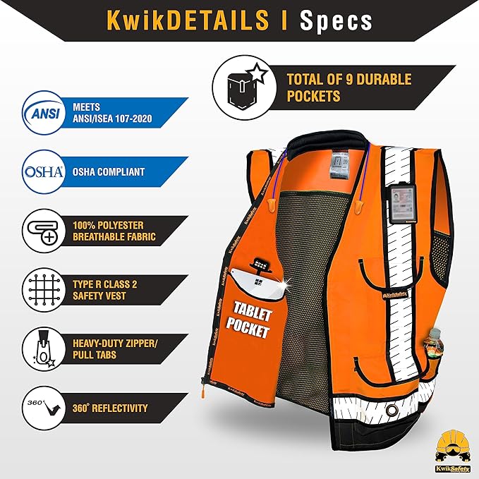 KwikSafety - Charlotte, NC - GODFATHER Safety Vest [CUSHIONED COLLAR + TABLET POCKET] ANSI OSHA