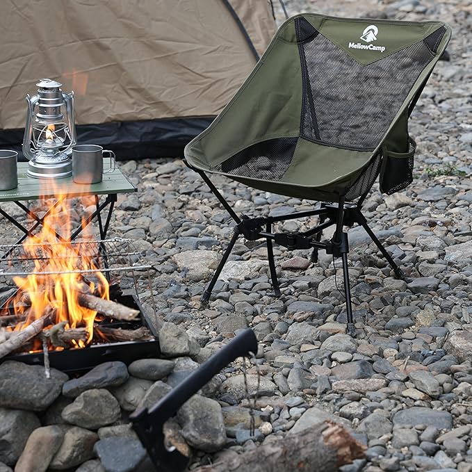 MellowCamp Camping Chair, Ultralight Folding Backpacking Hiking Chair, Compact Portable for Hiking, Camping, Backpacking, Beach, Roadtrip (Olive Green)