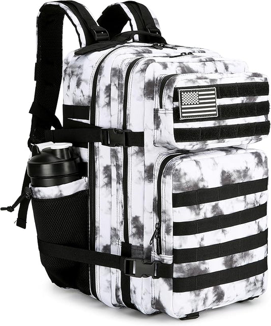 45L Tactical Assault Backpack 3 day assault pack with Molle Waterproof backpack Rucksack for Tactical Backpacks (BlackWhite Camo)