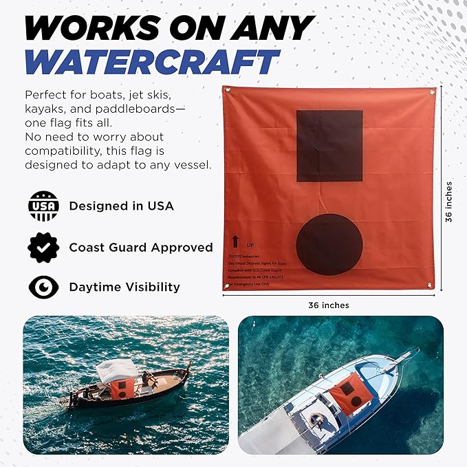 TEKTITE® Daytime Distress Signal Flag for Boats – Coast Guard Approved – SOS Orange Visual Safety Cloth Signal – Marine Boat Accessories – Boating, Signal, and Folding Flags - Made in USA