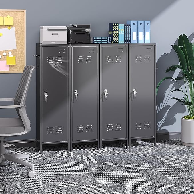 1 Door Metal Storage Lockers with Handle and Hanging Rod,Metal Locker for Employees with Pegboard and Hooks for Home,Office,Gym, School, Garage,Assembly Required,Black