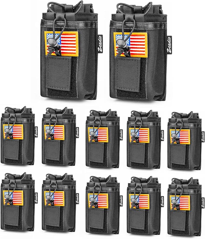 Zeadio MOLLE Compatible Radio Pouch - Versatile Walkie Talkie Holder with Hook and Loop Panel for Two-Way Radio Walkie Talkies, Pack of 12