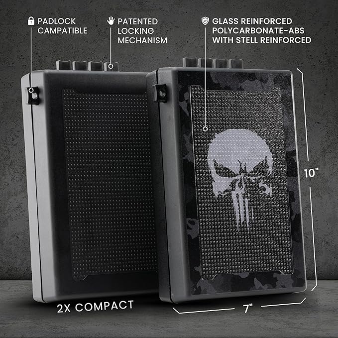 STOPBOX Gun Safe Alternative - Tactical Handgun Storage, Instant Access Portable Gun Case, TSA Compliant Gun Lock Box for Quick Handgun Access| SKULL CAMO + BLACK (2 Pack) | Compact Only