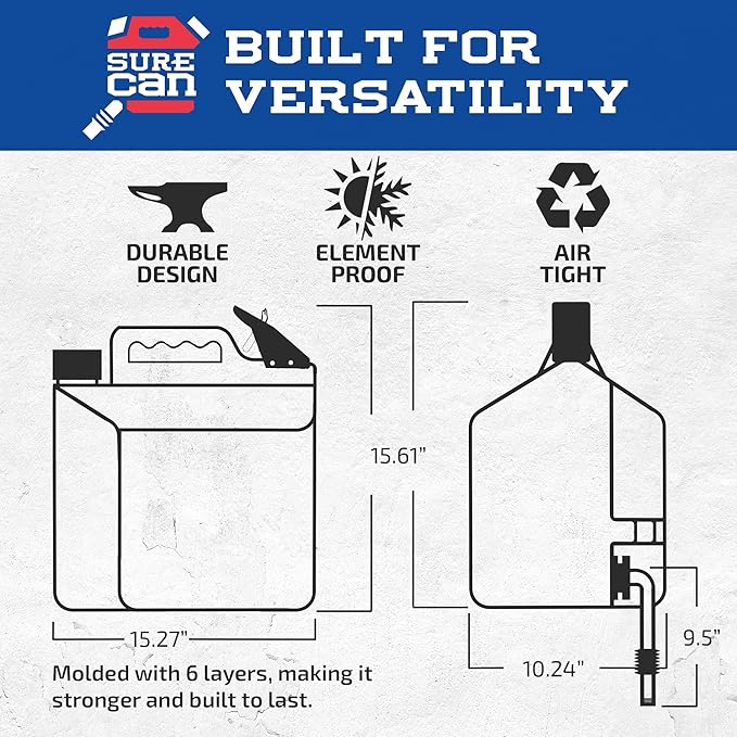 Surecan Transfer Tank & Water Dispenser - Multi-Purpose, Durable, and Compact 5 Gallon Water Dispenser, Camping Utility Container (White, SUR-50-U-1)