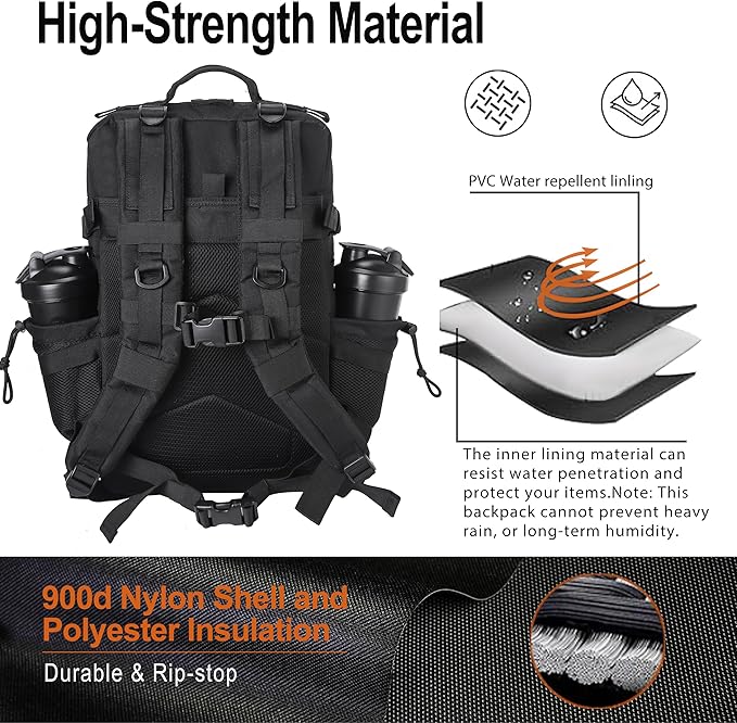 LHI Tactical Military Backpack for Men 25L/45L Large Molle Army Assault Pack 3 Day Hiking Rucksack With Bottle Holder