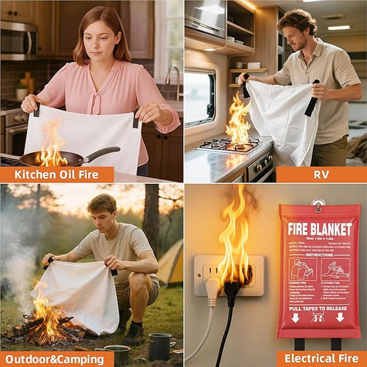 Fire Blanket 6 Pack - 40" x 40" Prepared Emergency Fire Blanket for Home and Kitchen, RV, Grill, Fireplace, Safe & Easy for Young Adults and Elderly Living Alone