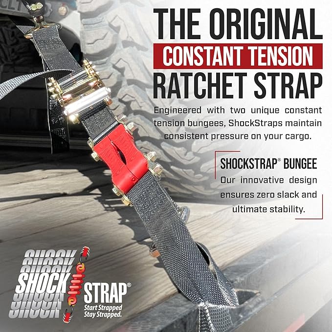 Ratchet Strap, 9’ x 2” Shock Absorbing Heavy Duty Tie downs for Cargo, 2,000 LB WLL / 6,000 LB Break Strength, 2-Pack