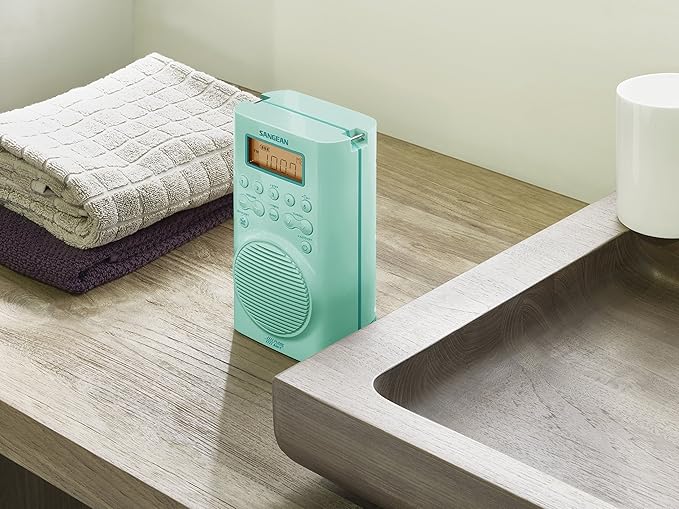 Sangean H205TQ Portable AM/FM/Weather Alert Digital Tuning Waterproof Shower Radio, Turquoise