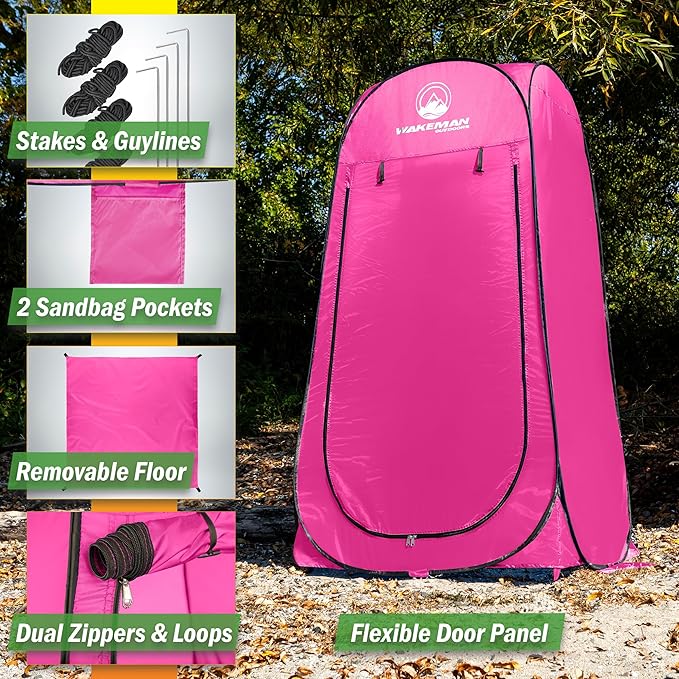 Wakeman Kid Size Pop Up Changing Tent, 3 x 3 x 5.2ft, Mini Camping Shower Tent, Portable Toilet Stall, or Dressing Room for Beach, Dance Recitals, or Sports with Carry Bag, Polyester, Pink
