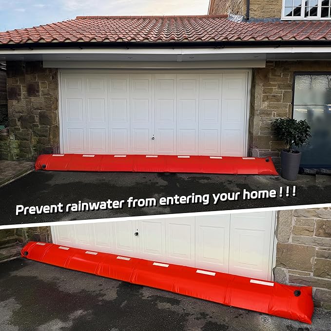 Flood Barrier 13Foot Length 12Inch Height, Flood Sandbag Alternative, Water Filled Flood Control Barrier,Reusable PVC Flood Prevention Tube, Water Barriers for Door Garage Home（Red）