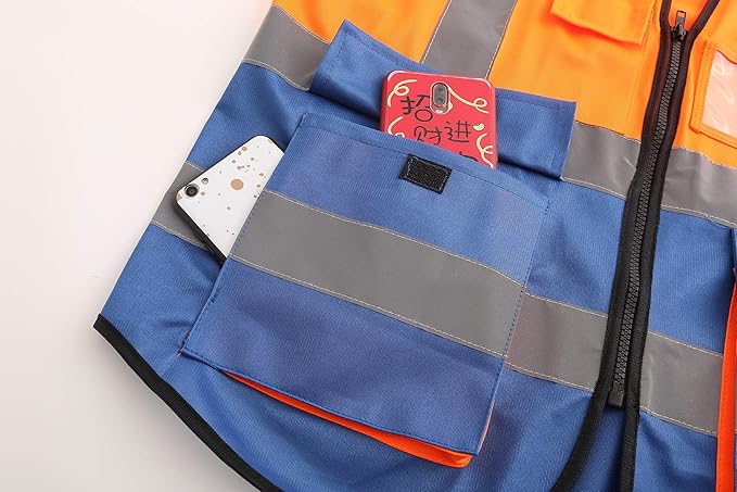 A-SAFETY Safety Vest High Visibility Working Vest with Dual Tone High Reflective Strips Orange&Blue Color Mixed Medium