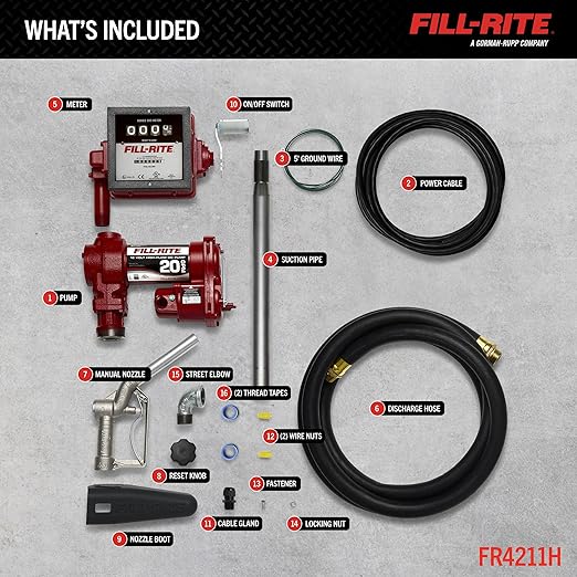 Fill-Rite FR4211H 12V 20 GPM Fuel Transfer Pump with Standard Mechanical Meter Package, Gallons Gasoline, Diesel, Kerosene, Ethanol & Methanol Blends & Biodiesel