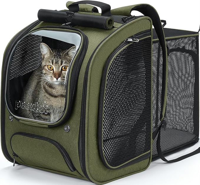 Pecute Cat Backpack Carrier Expandable, Large Space Cat Bubble Backpack, Breathable Cat Carrier, Shaded Dog Backpack Carrier for Travel, Hiking, Suitable for Shopping, and Vet, Green