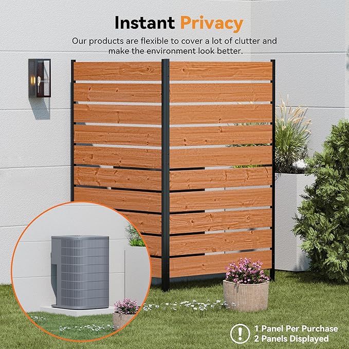 Modern Shade 5' x 3' Wood Privacy Fence Screen (3 Panel) Natural Cedar Wood, Outdoor Privacy Fence Panel for Deck Balcony, Conceals Trash Cans Air Conditioner, Ultimate Fence Privacy Screen