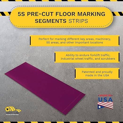 Mighty Line Floor Marking Tape Strips for Safety, Caution, Warning, Heavy-Duty, Peel and Stick, Adhesive, Industrial Quality, Purple, 6" by 10"