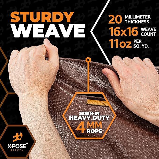 5' x 7' Brown/White Ultra Heavy Duty - 20 Mil Tarps Heavy Duty Waterproof 5x7 - Large Outdoor Tarp, Waterproof Tarp Cover for Rain Camping, Tent, UV Protection, Reinforced Corners