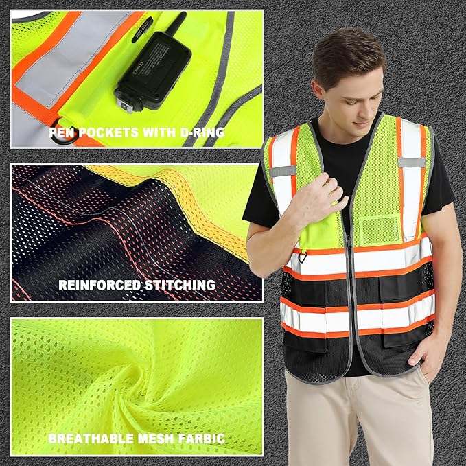 BeautyWill Custom Logo Safety Vest Class 2 High Visibility Reflective Vest for Men - Personalized Logo Team Vest