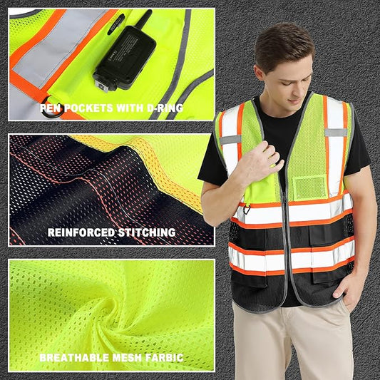 BeautyWill Custom Logo Safety Vest Class 2 High Visibility Reflective Vest for Men - Personalized Logo Team Vest