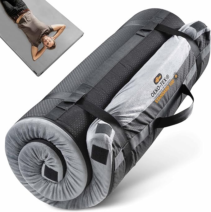 3 Inch Memory Foam Camping Mattress, Dual Layer Thick Sleeping Camp Pad for Car Tent Cot, Roll-Up Portable Glamping Floor Bed for Guests Sleepover