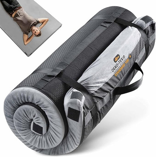 3 Inch Memory Foam Camping Mattress, Dual Layer Thick Sleeping Camp Pad for Car Tent Cot, Roll-Up Portable Glamping Floor Bed for Guests Sleepover