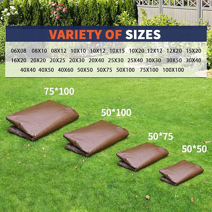[20'X20'] RSW Heavy Duty Waterproof 12 Mil Safety Reversible Tarp Cover, UV Resistant, Rip and Tear Proof Tarpaulin with Reinforced Edges - for Roof, Camping, Patio, Pool Cover, Boat (Brown/Silver)