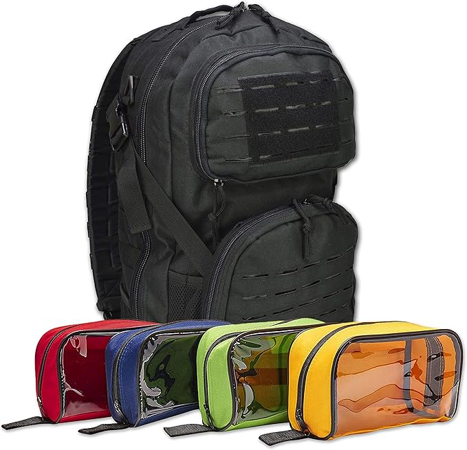 Lightning X Fully Stocked TacMed First Responder Trauma Medical Backpack EMT Kit | MB45-SKF | w/Professional First Aid Emergency Supplies (Black w/Hydration Bladder)