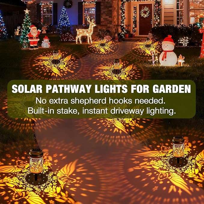 Cooo 4 Pack Solar Lanterns Outdoor Waterproof Hummingbird Red_Sage Solar Pathway Lights Landscape Path Christmas Gifts for Women Mom Grandma for Outdoor Table Lamps Garden Yard Backyard Decor -Gold