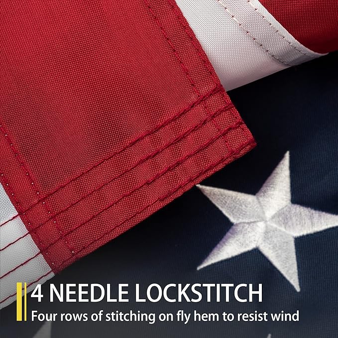 American Flag 10x15 FT Outdoor, Heavy Duty High Wind Extra Large US Flag, Embroidered Stars, 5 Brass Grommets, Giant Indestructible Tough USA Flags Suitable for Outside