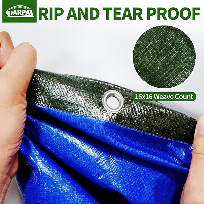 TARPAL Tarps Heavy Duty Waterproof 6x8 Small Tarp 16mil Thick with Metal Grommets Every 17.7" UV&Tear Resistant All-Weather Protection Cover for Firewood, Roof, Pool & Outdoor Furniture (Green/Blue)