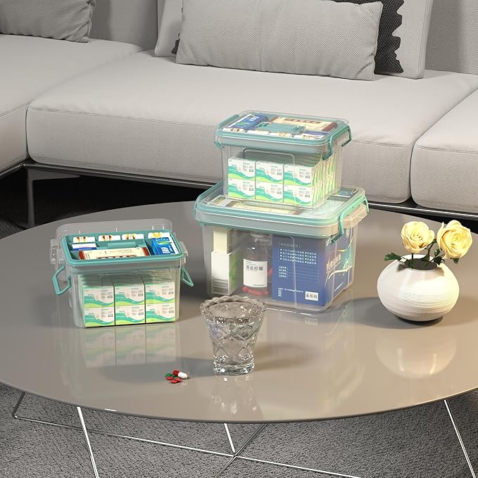 2-Pack Clear Plastic Medicine Storage Organizer & First Aid Box – Multi-Layer Medicine Storage Box, Durable Medicine Organizer, Clear Medicine Storage Box for Home, Office & Travel