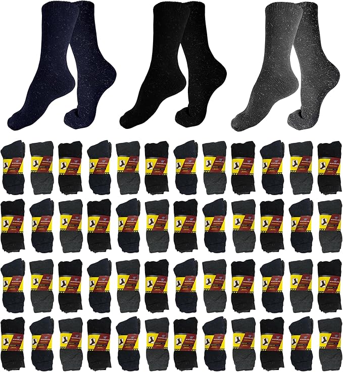 48 Pairs Bulk Thermal Winter Socks for Men, Warm Heavy Duty Cold Resistant Thick Boot Sock