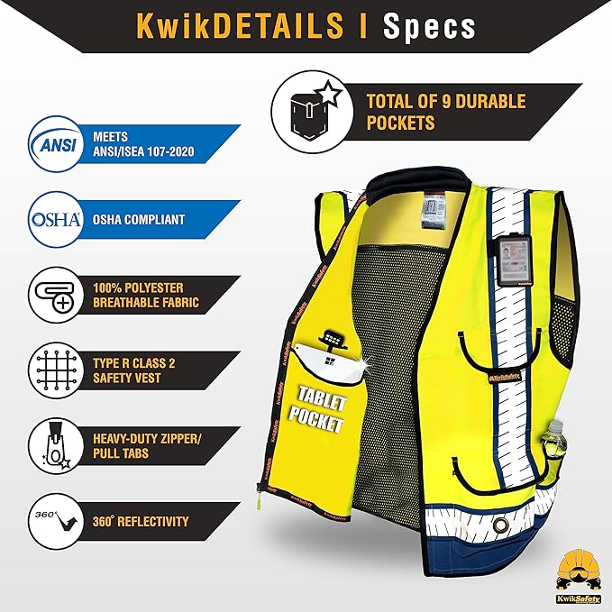 KwikSafety - Charlotte, NC - GODFATHER Safety Vest [CUSHIONED COLLAR + TABLET POCKET] ANSI OSHA