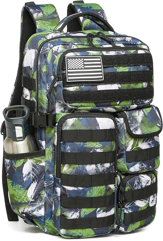 Wotony Tactical Backpack - Military waterproof backpack with multiple pockets and tactical gear for the outdoors (Green Leaf, 30L)