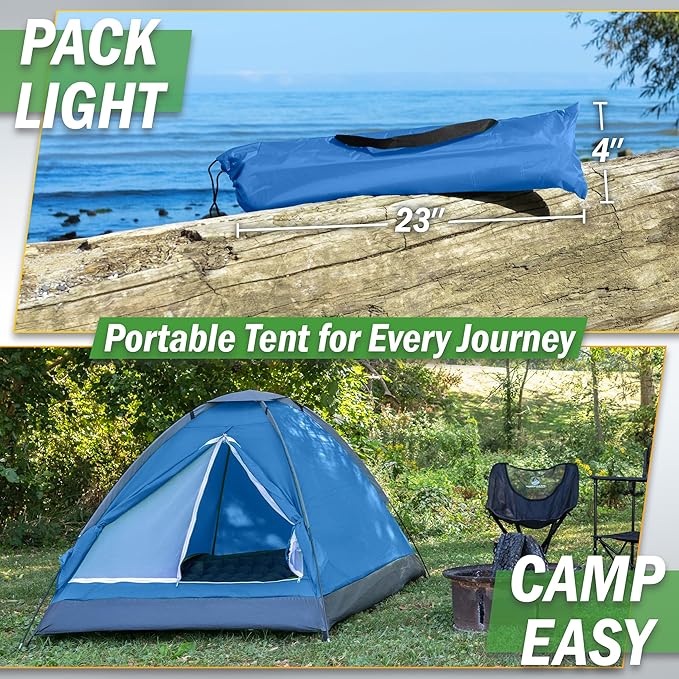 2-Person Dome Tent – Easy Set Up Shelter with Rain Fly and Carrying Bag for Camping