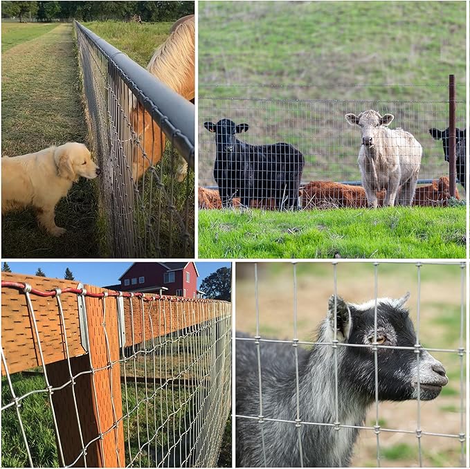 Heavy Duty Horse Fence 4x100FT, 2x4 Inch Mesh, Durable No-Climb Horse Fencing for Cattle, Goats,Sheep,Large Dogs, Livestock, Woven Wire Fencing for Farm, Garden and Field Use