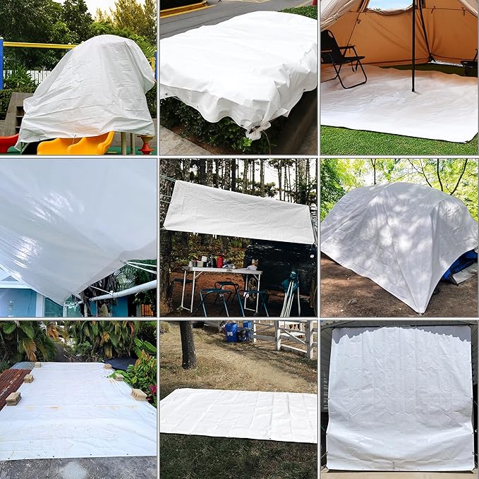 STARPYNG-12 Mil White 12x16 Feet Tarp-Heavy Duty Poly Tarp-Cover,Waterproof, UV Resistant, Weather Resistant, Cover Cars, Boats, Courtyards,Camping
