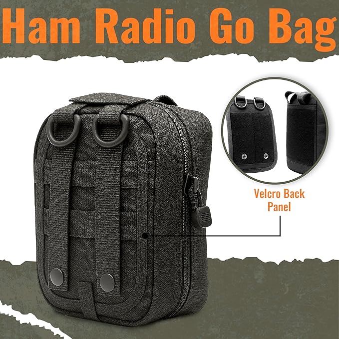 Ham Radio Go Bag with Tear-Away Hook and Loop Back - Molle Compatible, Multi-Pocket Design for Radios, Cables, and Gear - Great for Radio Bugout Bag and Survival Kit