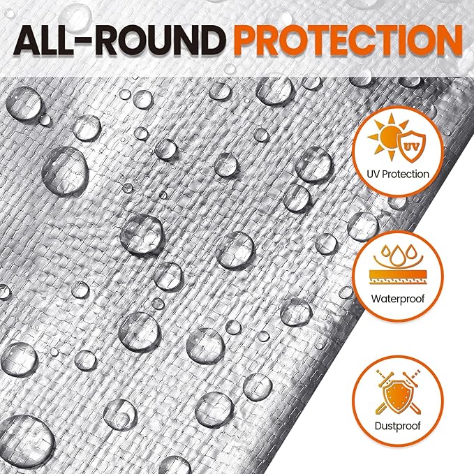 Tarp Heavy Duty 15x15 FT, 12 Mil Thick Large Tarps Water-Proof with Grommets, UV& Tear Resistant, Plastic Cover for Pool Roof Tent Outdoor Firewood, Silver& Brown