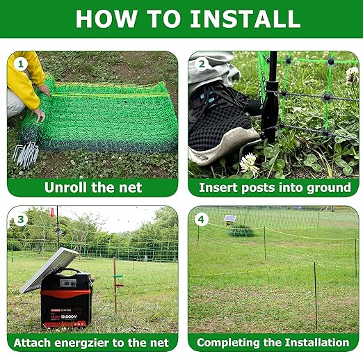 Electric Fence Netting, 47.2" H x 164' L, Portable Livestock Nets Mesh for Hog, Dogs, Deer, Goats, Larger Animals Electric Fencing for Backyards, Homesteaders, Farms, Ranches, Gardens