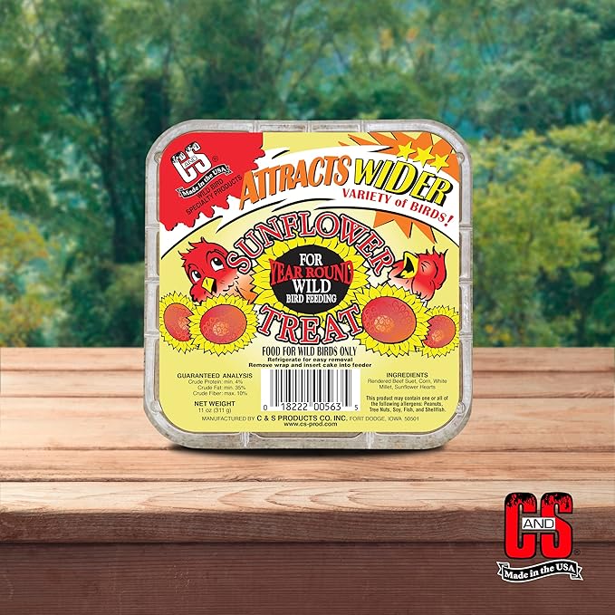 C&S Sunflower Suet Treat, Wild Bird Food for Chickadees, Nuthatches, Tufted Titmice, Woodpeckers, Wrens, Warblers, Brown Creepers, Northern Flickers, Pine Grosbeaks, Jays and More, 8 Pack