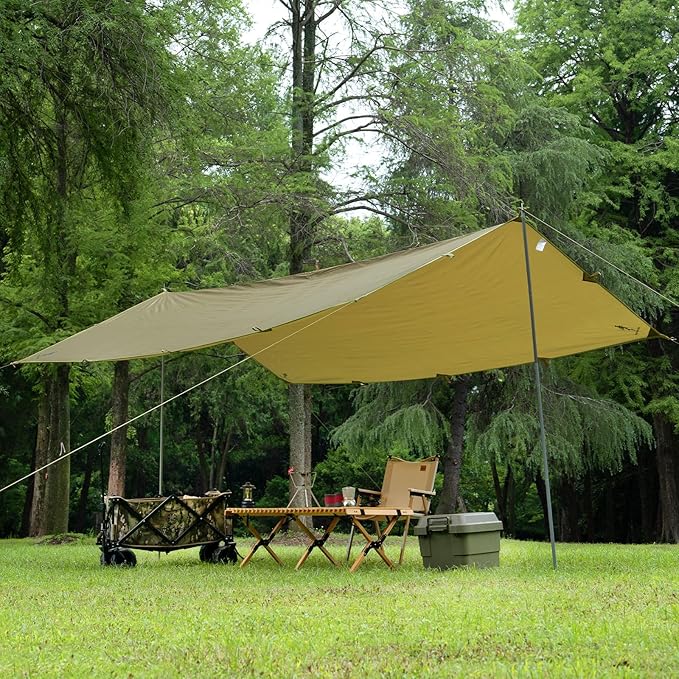 FREE SOLDIER Camping Tarp Waterproof Portable Multifunctional Outdoor Camping Traveling Awning Backpacking Shelter Rain Tarp (Brown 13×13ft)
