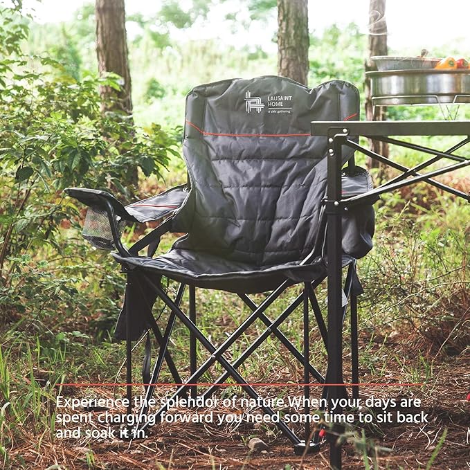 OUTSIDER Folding Camping Chair 400LBS Capacity, Portable Outdoor Lawn Chairs with Ergonomic Lumbar Support, Cooler Bag, Cup Holder, Pockets, Headrest for Beach, Lawn, Hiking (Style-1, 2pcs)