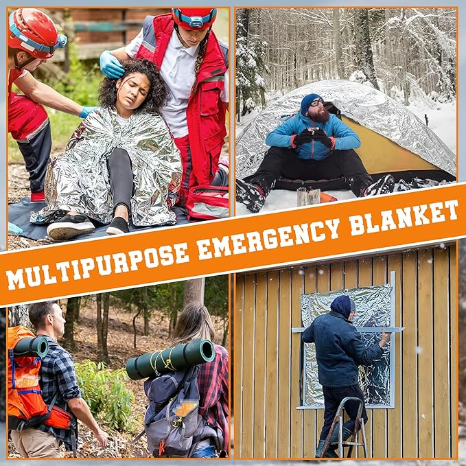 24 Pack Emergency Blankets (83" x 52") - Mylar Thermal Space Blankets for Survival and Protection - Ideal for Camping, Outdoors, Hiking, Rescue, Marathons