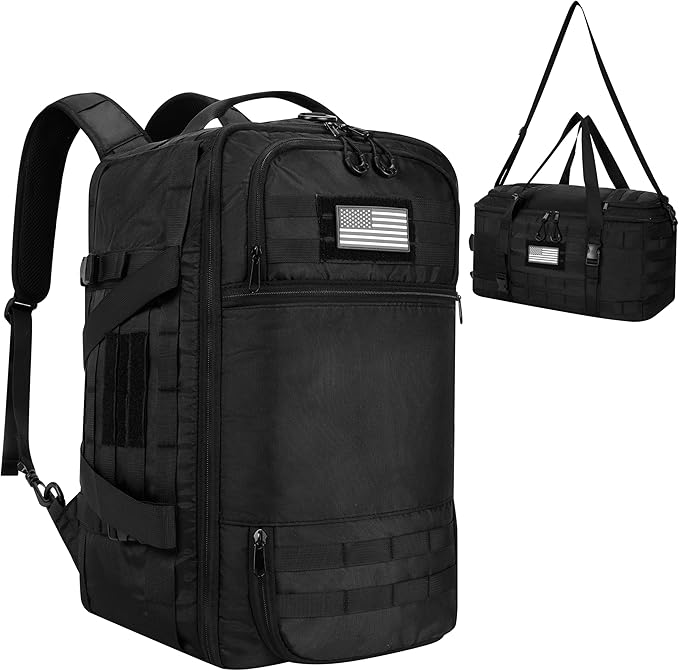 40L Military Tactical Backpack for Men 3 in 1 with MOLLE System Waterproof 600D Black Backpack for Travel Outdoor Sports Camping and Weekend Trips (Black)