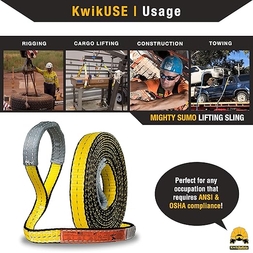 KwikSafety - Charlotte, NC - Mighty Sumo 1”x 12’ Poly Web Sling Lifting Strap Construction ASME OSHA / 3200lbs Vertical 2550lbs Choker 6400lbs Basket/Rigging Moving Towing Hoisting Gear