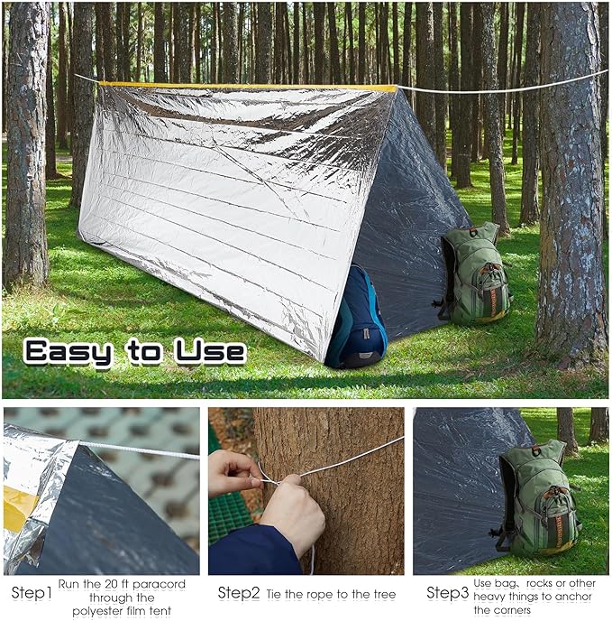 Woanger 4/10/20 Pcs Emergency Tent for Homeless Survival Tents Bulk 2 Person Tube Camping Tents 8 ft x 3 ft Shelter Survival Tent Portable Shelter for Hiking Backpacking Camping Outdoor