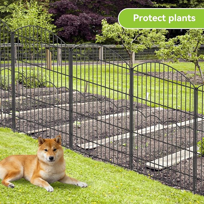 Decorative Garden Fence 6 Panels 14.8 ft (L)×38in (H) Metal Garden Fences, No Dig Animal Barrier Fencing Rustproof Wire Temporary Dog Fence Outdoor for Patio Backyard Lawn - Without Door
